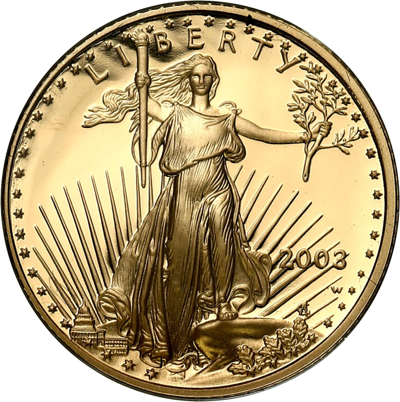 USA. Złote 5 $ dolarów 2003 Orzeł (Eagle) - LUSTRZANY – 1/10 uncji złota